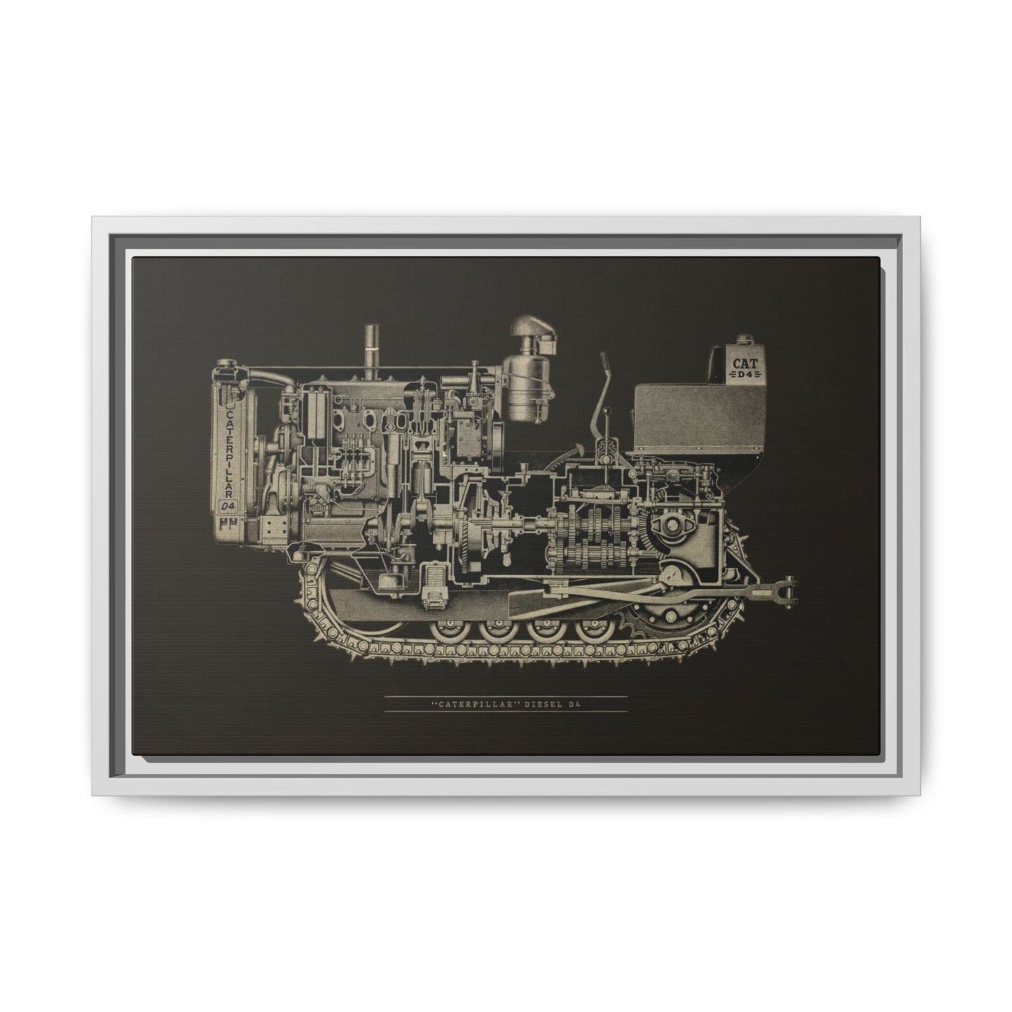 Vintage D4Tractor Crawler Cutaway Drawing | Framed Wall Art on Canvas