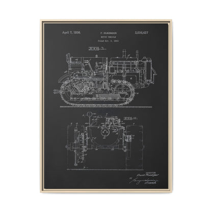 Vintage Dozer Rudiger Patent Drawing, Framed Wall Art on Canvas