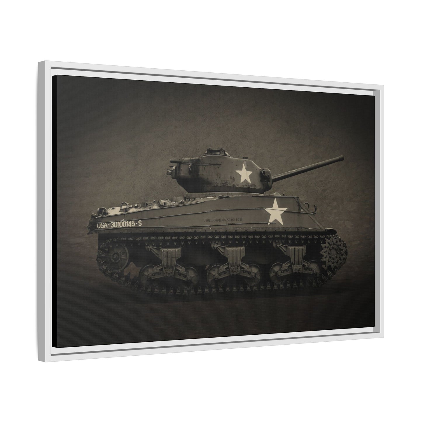 Vintage WWII  Sherman Tank, Double Star, Photo Wall Art on Framed Canvas