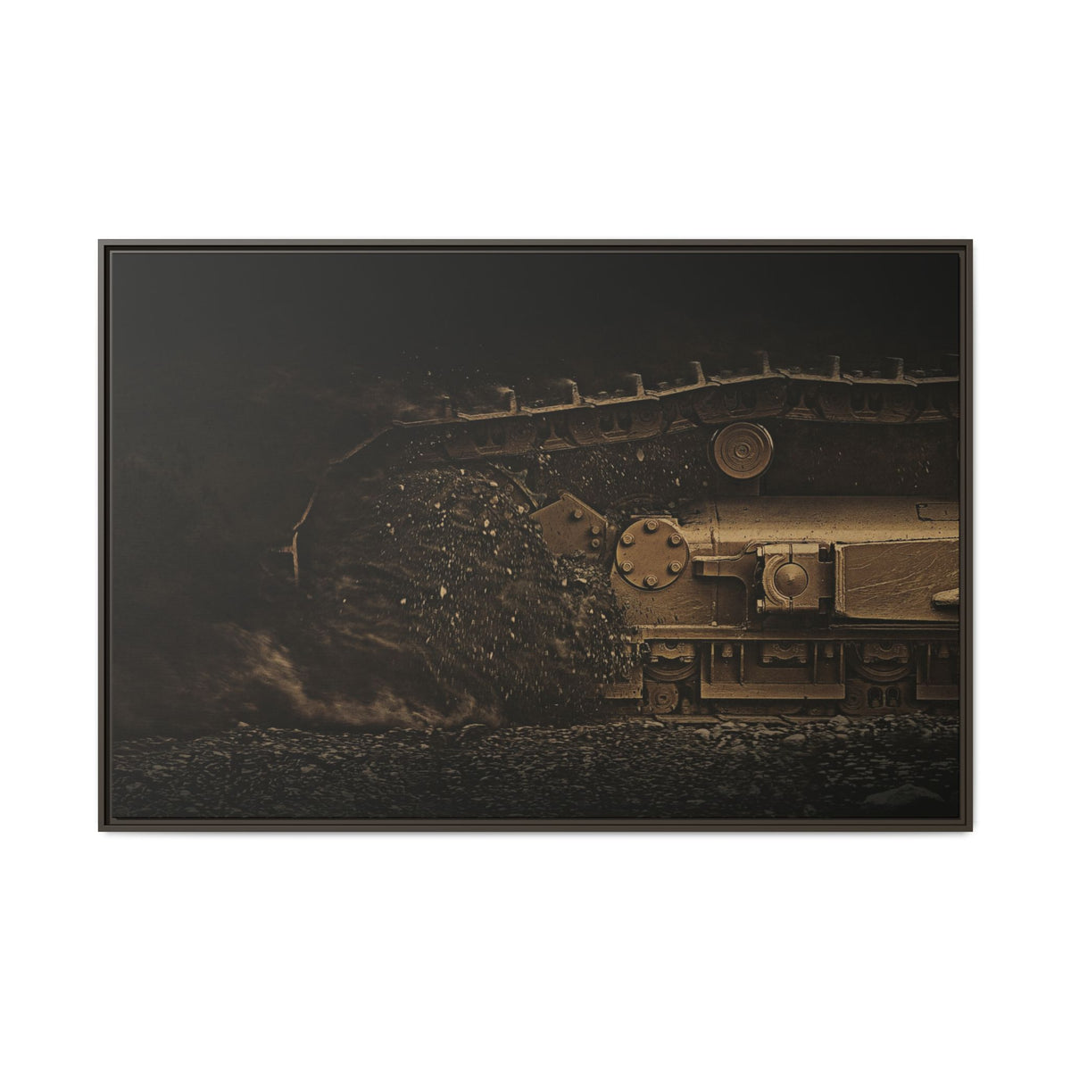 D7E Dozer Undercarriage Action | Framed Wall Art on Stretched Canvas