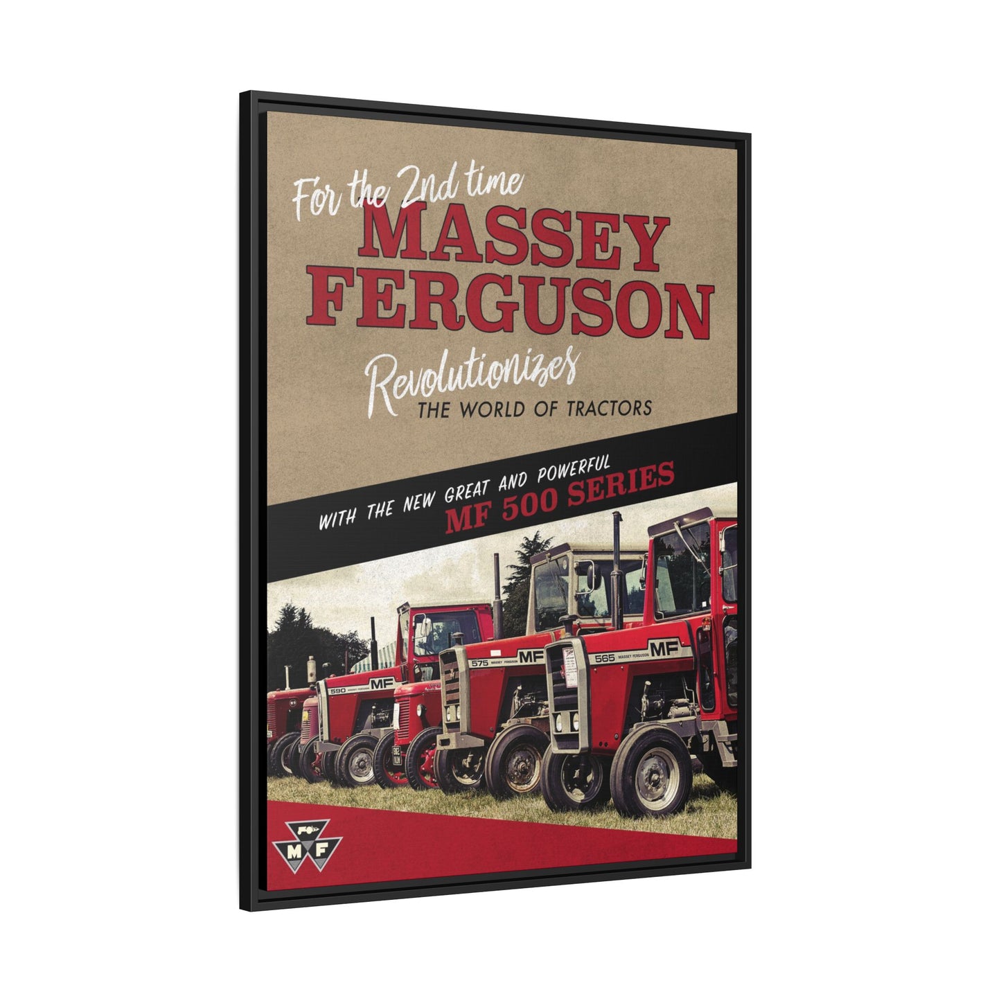 Massey Ferguson MF500 Revolution Vintage Advertisement  Framed Wall Art on Canvas | Vintage Farm Sign