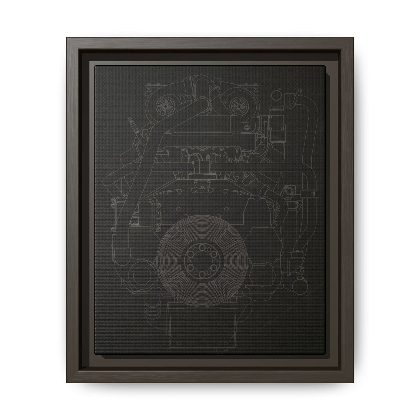 Machine Schematic Engine Drawing Front View Framed Wall Art on Stretched Canvas