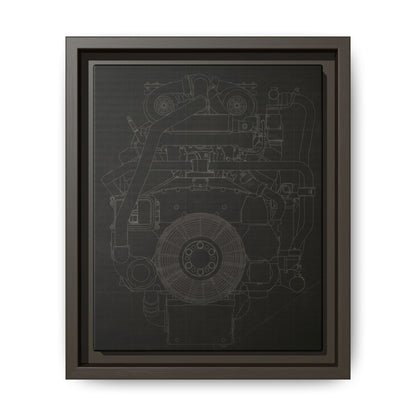Machine Schematic Engine Drawing Front View Framed Wall Art on Stretched Canvas