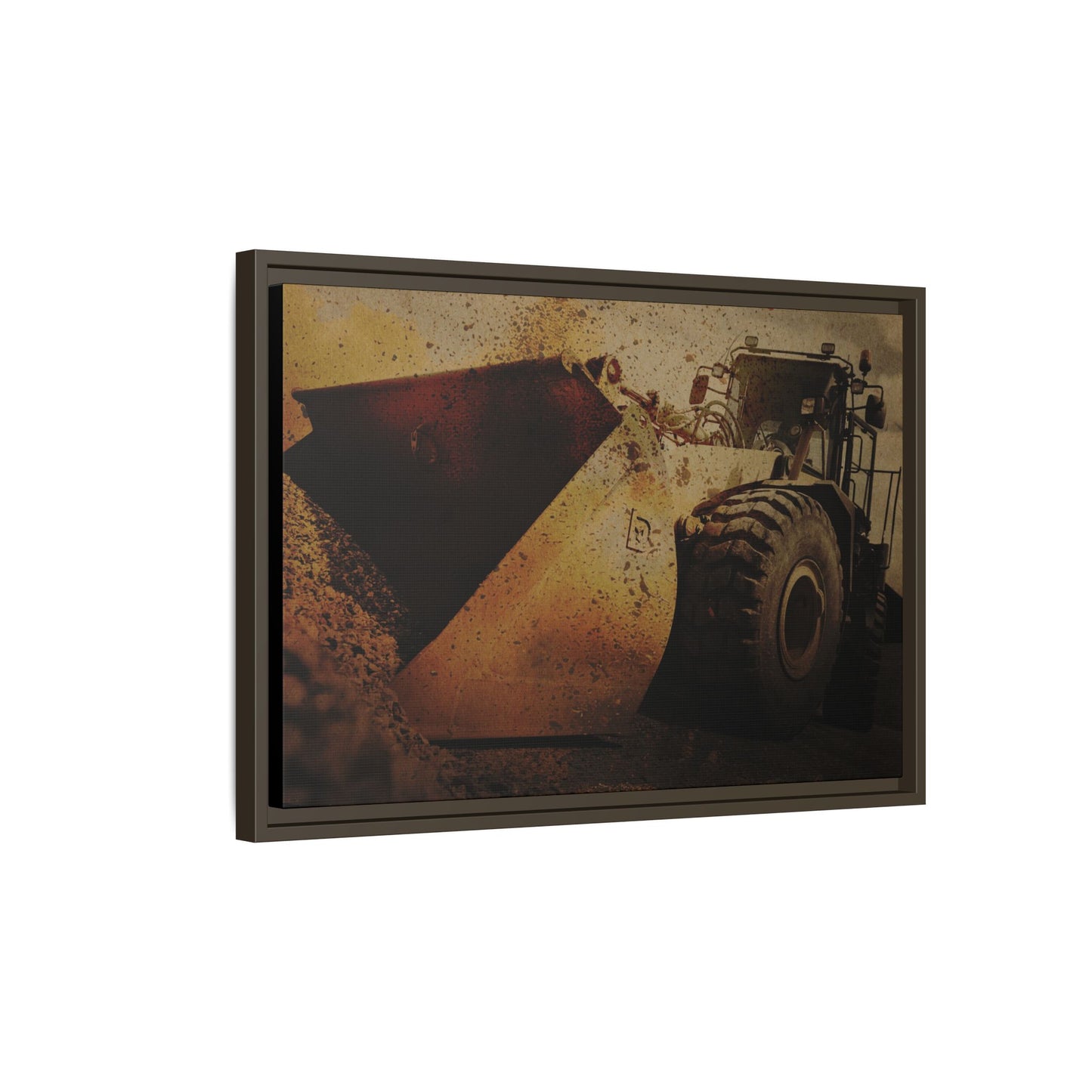 Front Loader Bucket Action | Gold |  Framed Wall art on Stretched Canvas