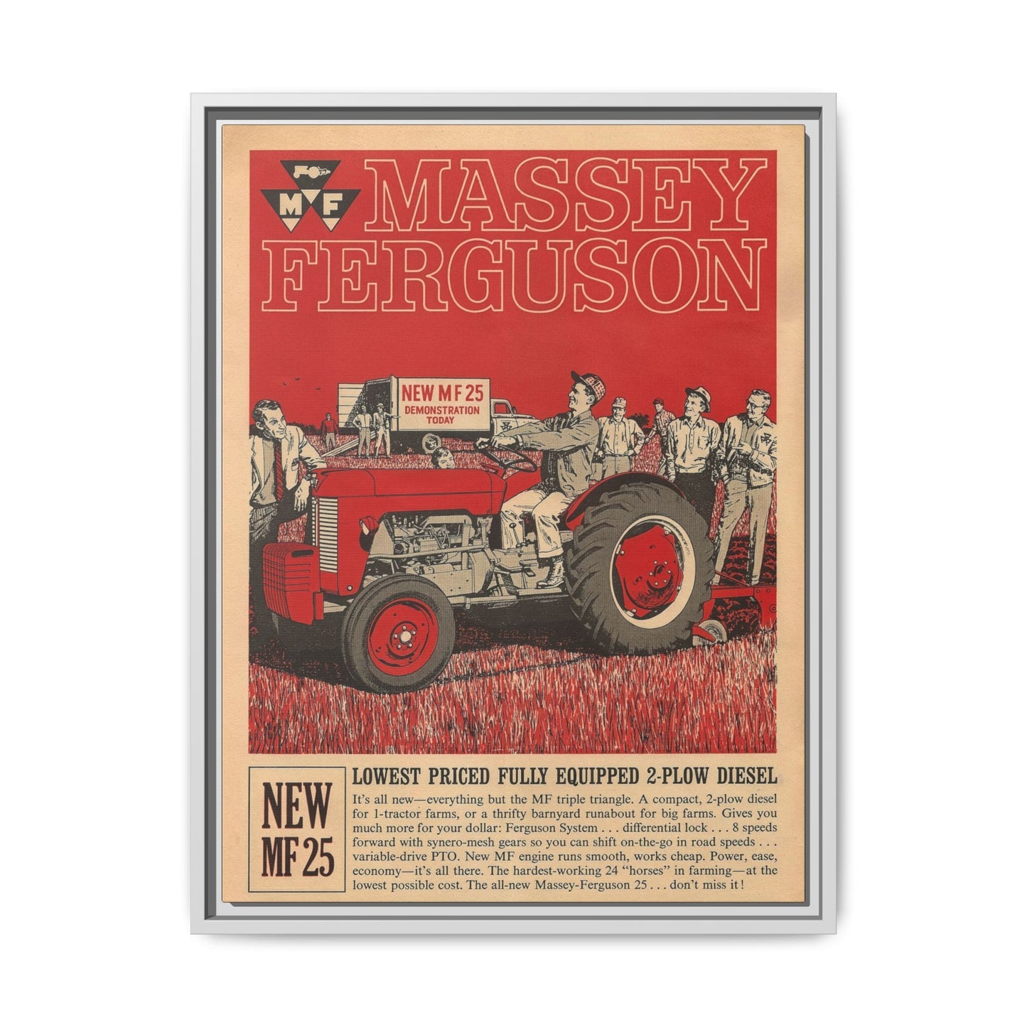 Massey 25 Demonstration Day Vintage Dealer Sign, Framed Wall Art on Canvas