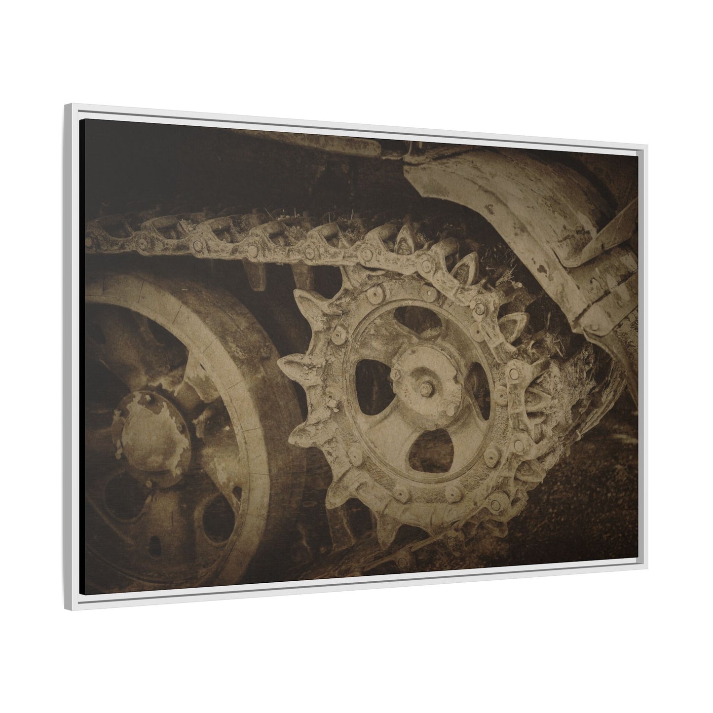 Treaded Tracks Close Up | Framed Wall Art on Stretched Canvas