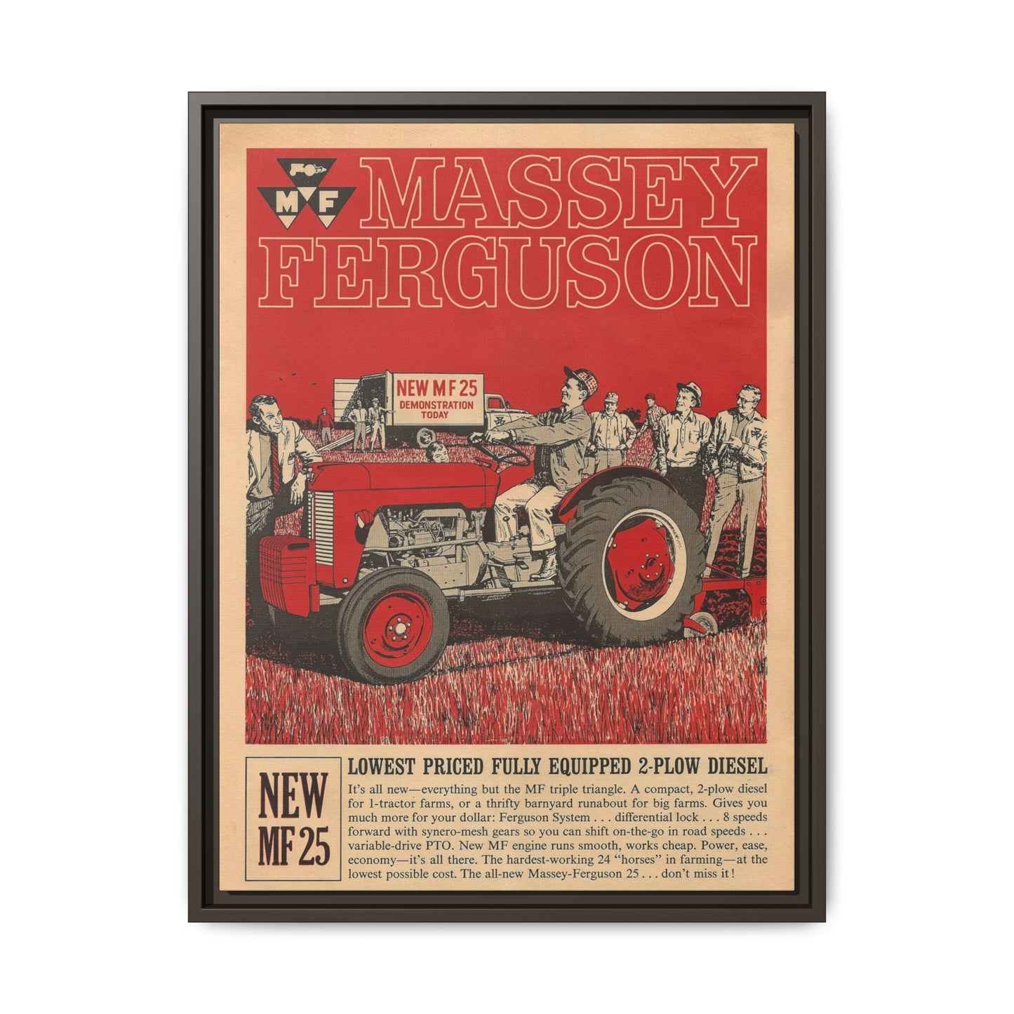 Massey 25 Demonstration Day Vintage Dealer Sign, Framed Wall Art on Canvas