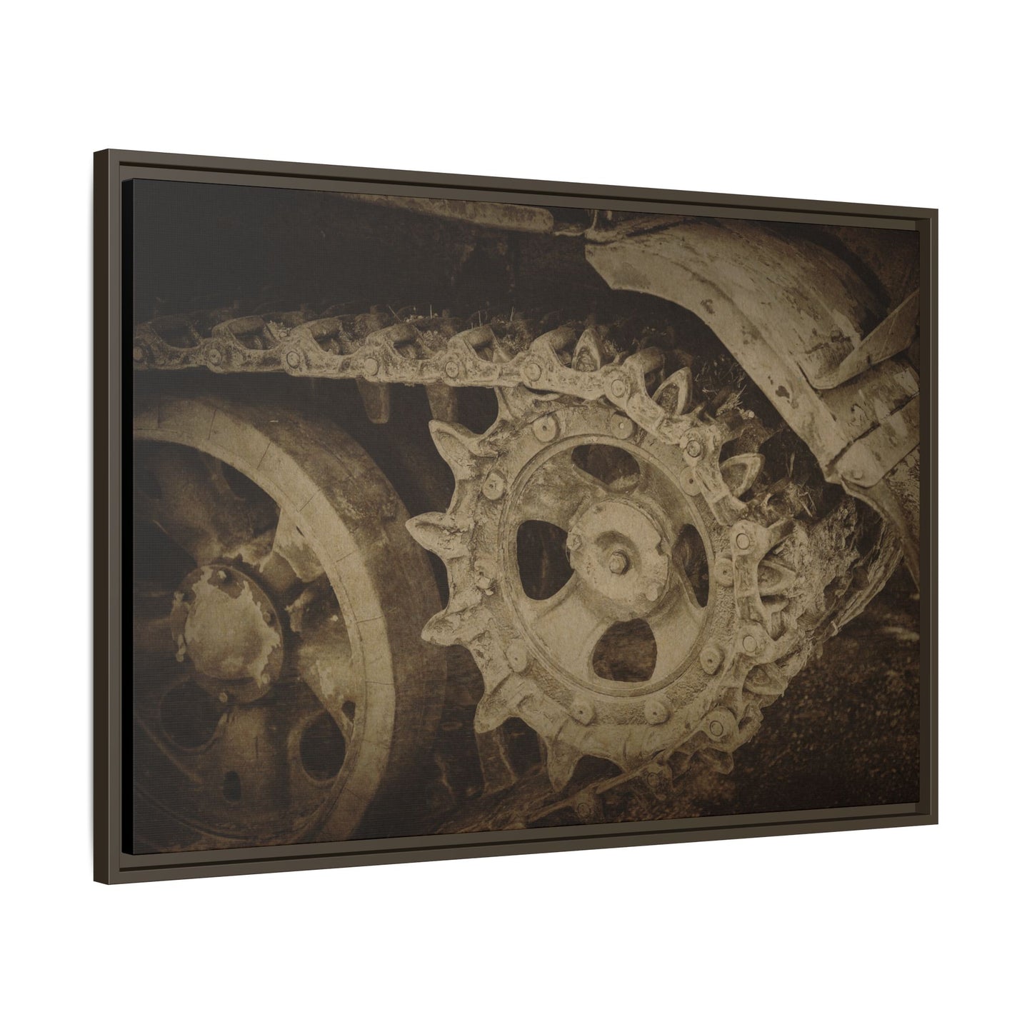 Treaded Tracks Close Up | Framed Wall Art on Stretched Canvas
