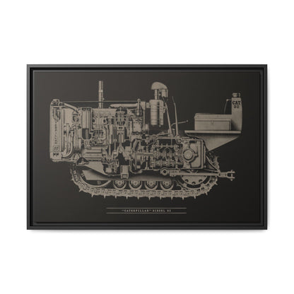 Vintage Caterpillar D2 Cutaway Drawing | Framed Wall Art on Stretched Canvas