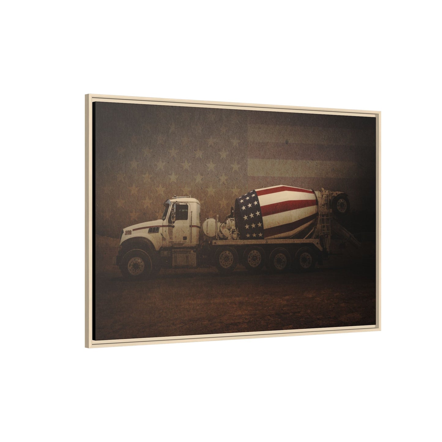 Patriotic Concrete Truck| Framed Wall Art on Stretched Canvas