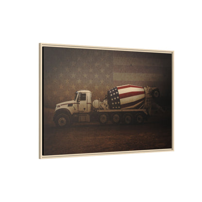 Patriotic Concrete Truck| Framed Wall Art on Stretched Canvas