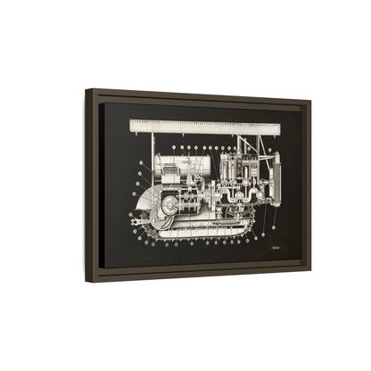 Vintage Engine Crawler Cutaway Engineering Drawing on Matte Canvas Framed | Industrial Wall Art