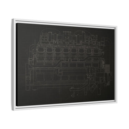 Engine Side View Schematic Drawing Framed Wall Art on Matte Canvas