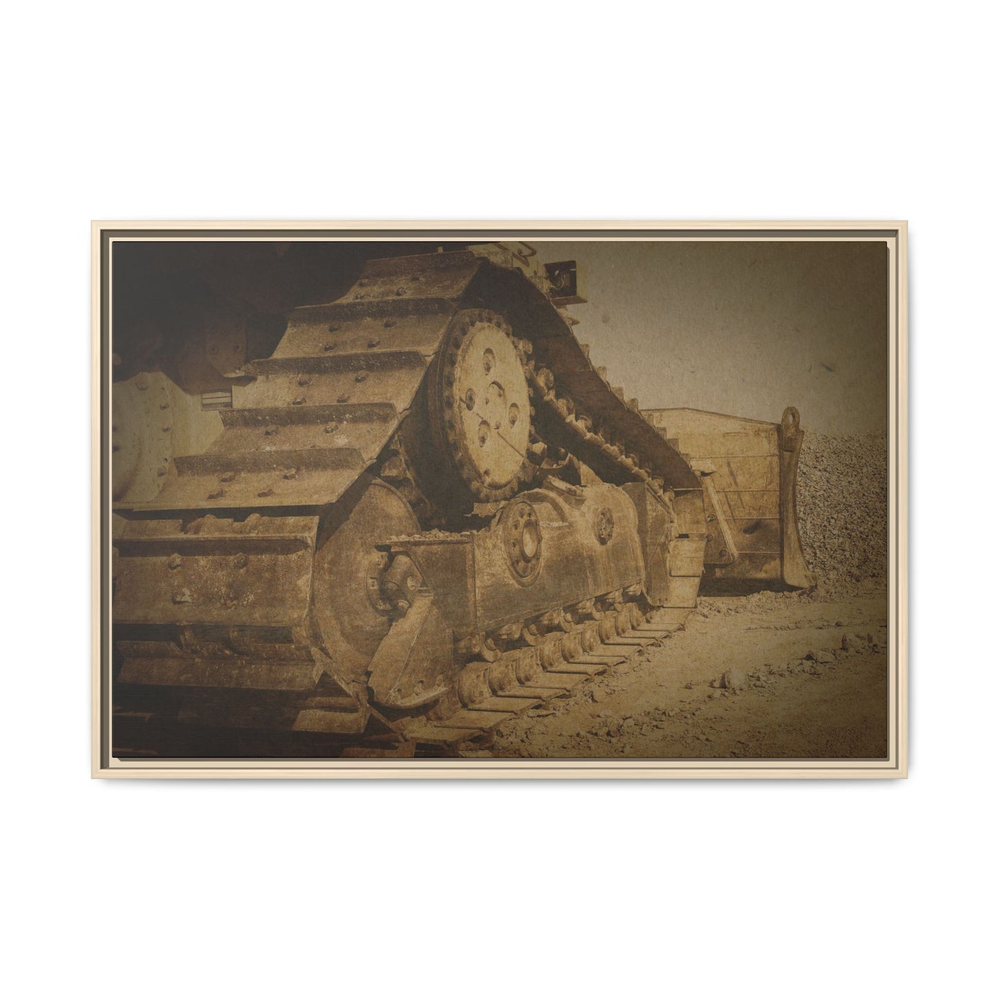 Dozer Tracks Pushing Stone | Framed Wall Art on Stretched Canvas