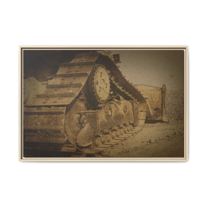 Dozer Tracks Pushing Stone | Framed Wall Art on Stretched Canvas