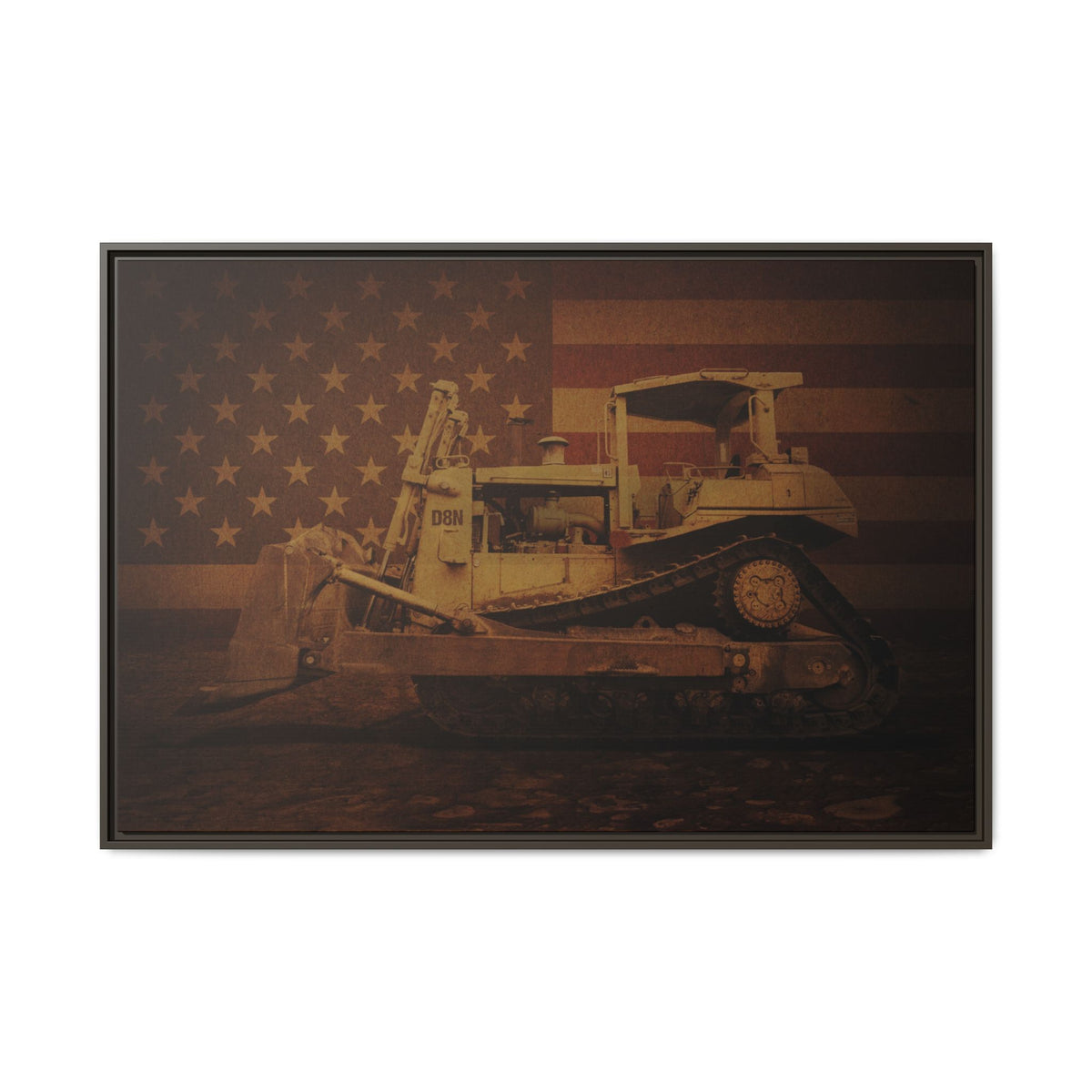 Patriotic D8N Classic Dozer | Framed Wall Art on Stretched Canvas
