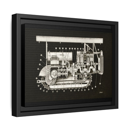 Vintage Engine Crawler Cutaway Engineering Drawing on Matte Canvas Framed | Industrial Wall Art