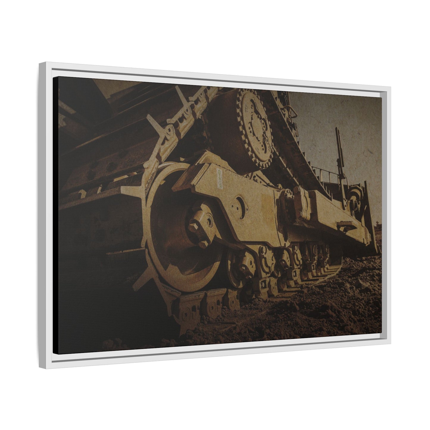 D8 Dramatic Dozer Track | Gold |  Framed Wall art on Stretched Canvas