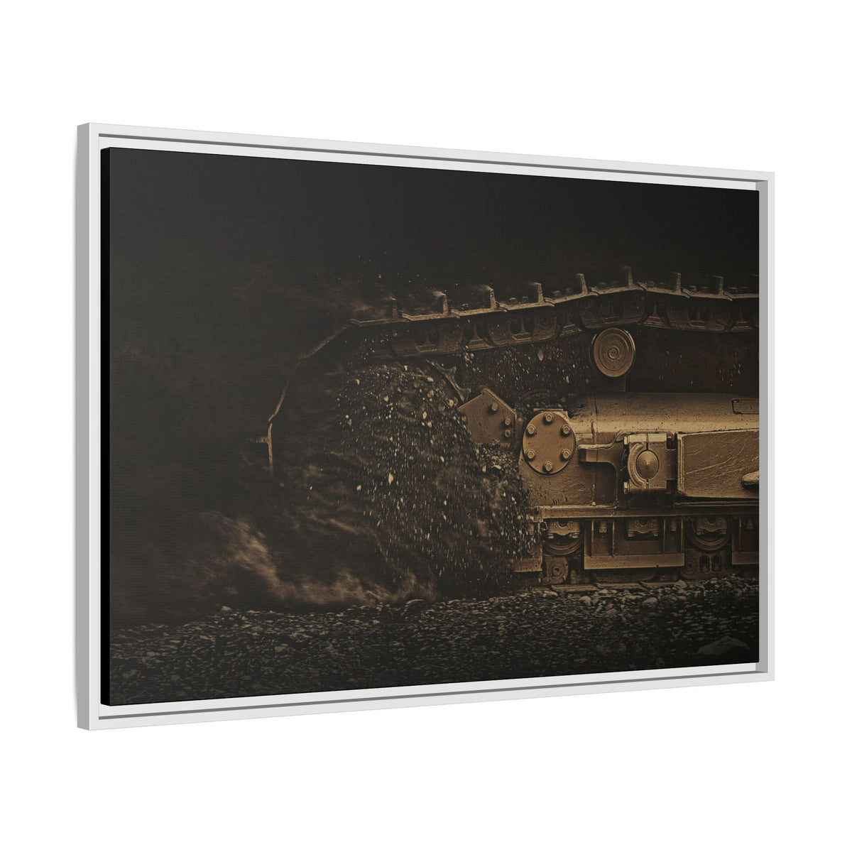 D7E Dozer Undercarriage Action | Framed Wall Art on Stretched Canvas