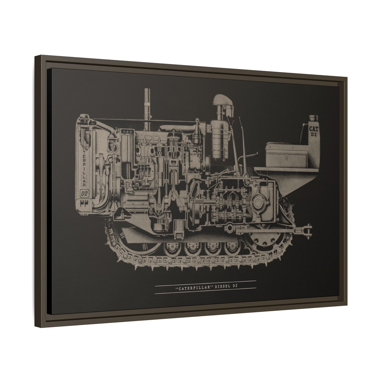 Vintage Caterpillar D2 Cutaway Drawing | Framed Wall Art on Stretched Canvas