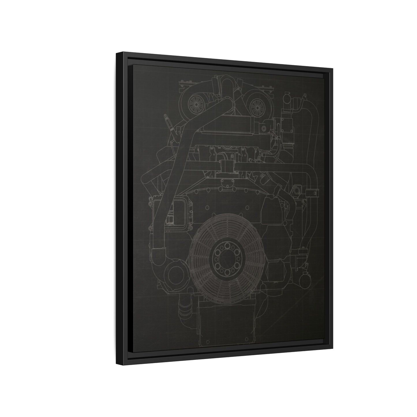 Machine Schematic Engine Drawing Front View Framed Wall Art on Stretched Canvas