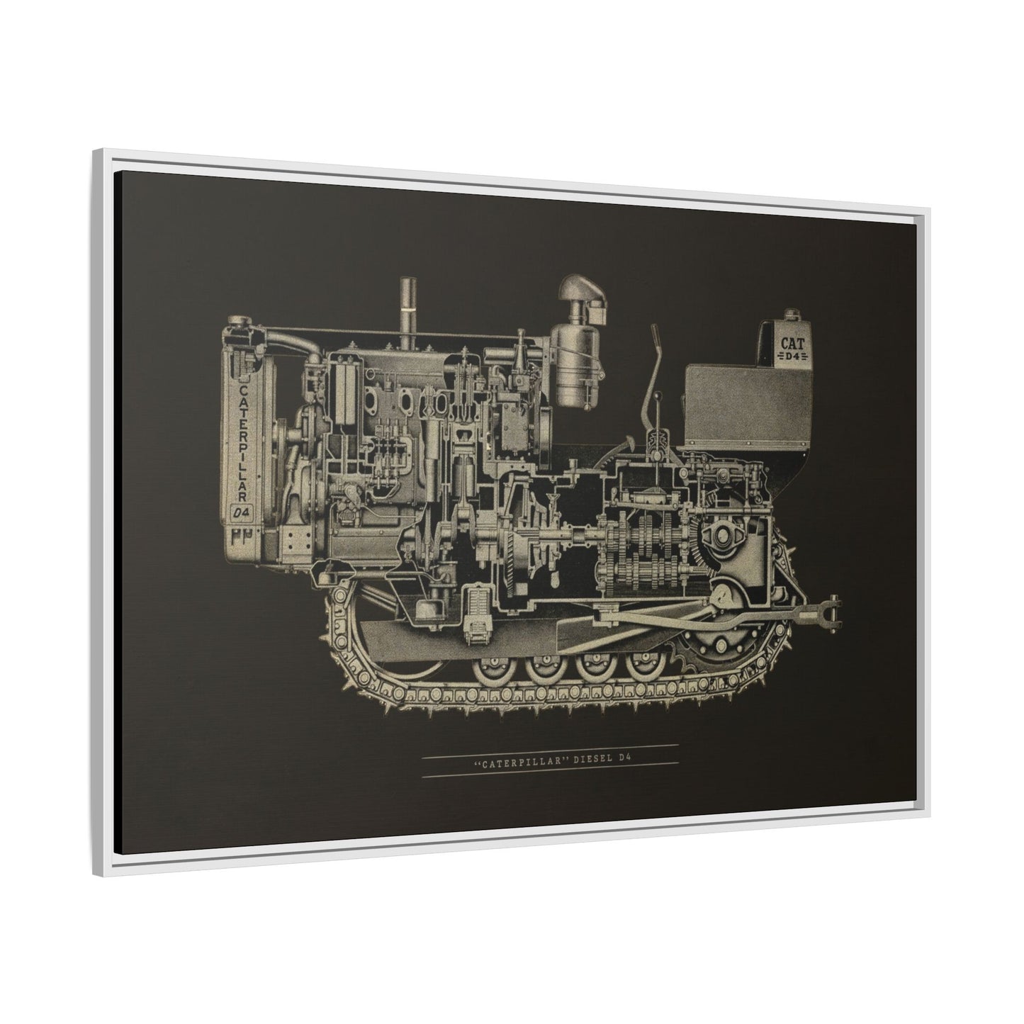 Vintage D4Tractor Crawler Cutaway Drawing | Framed Wall Art on Canvas