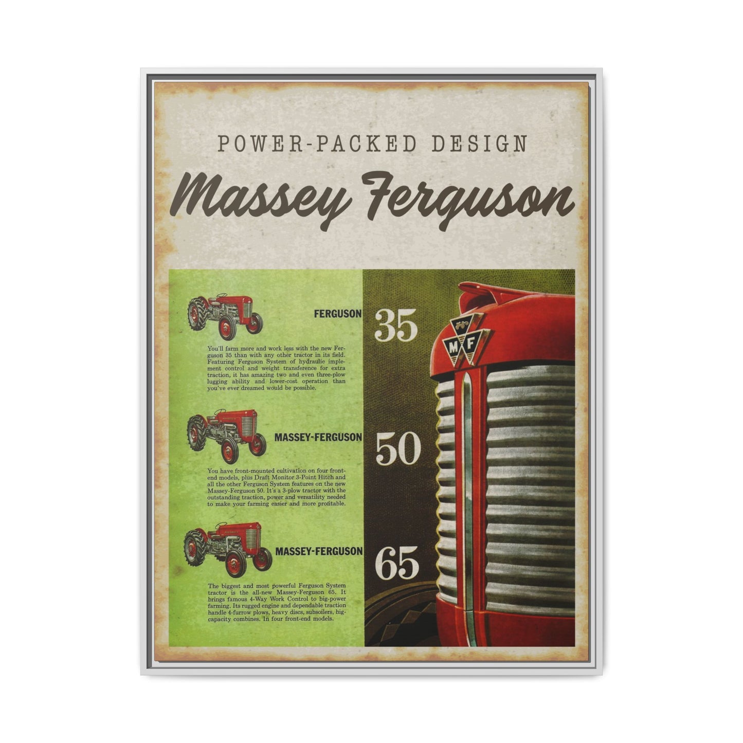 Vintage Massey Ferguson Tractor Advertisement Wall Art Print on Framed Canvas