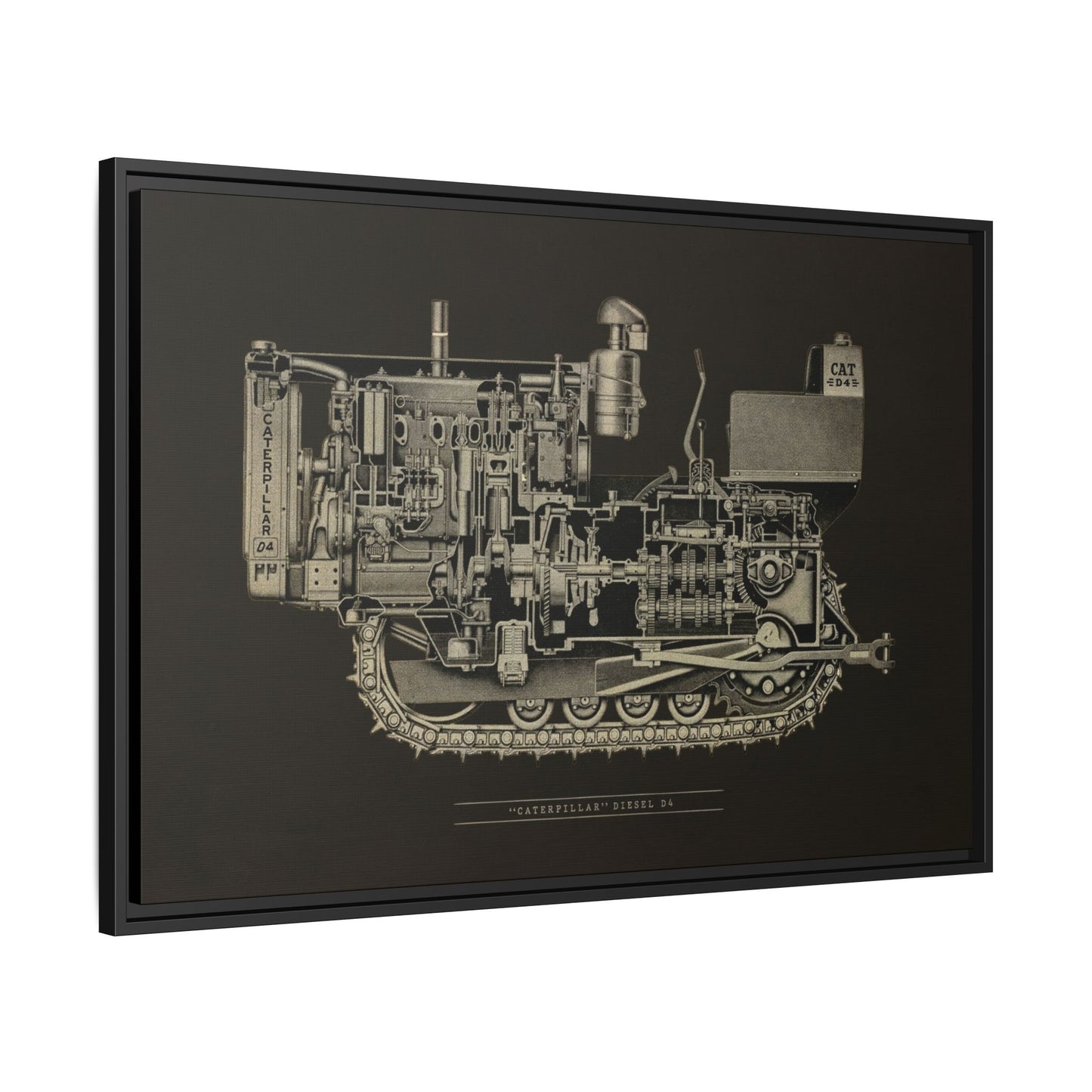 Vintage D4Tractor Crawler Cutaway Drawing | Framed Wall Art on Canvas