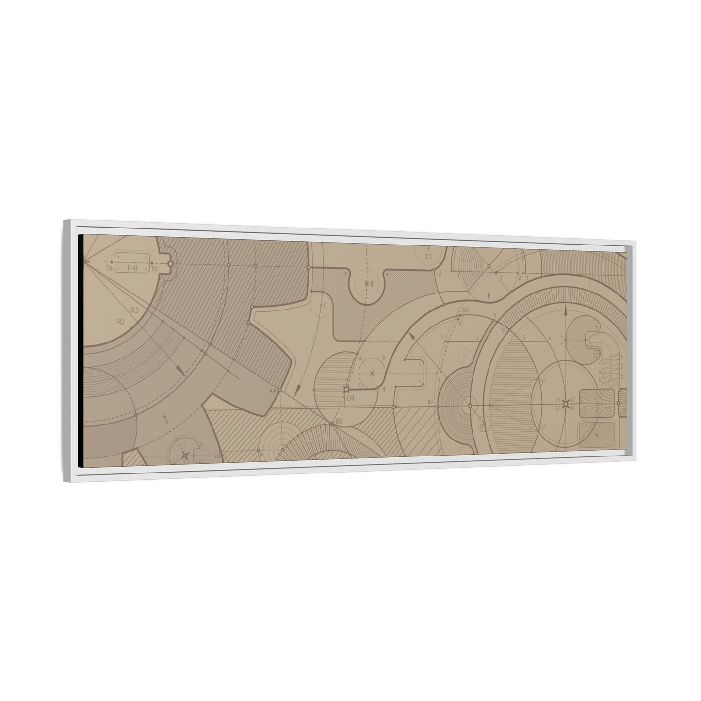 Geometric Gear Blueprint Drawing Art on Framed Canvas