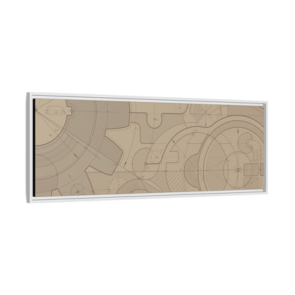 Geometric Gear Blueprint Drawing Art on Framed Canvas