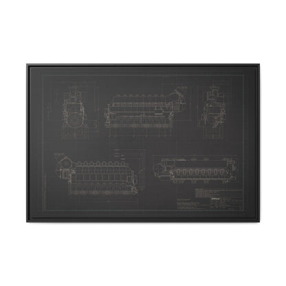 Inline 8 Engine Drawing, Framed Wall Art on Canvas