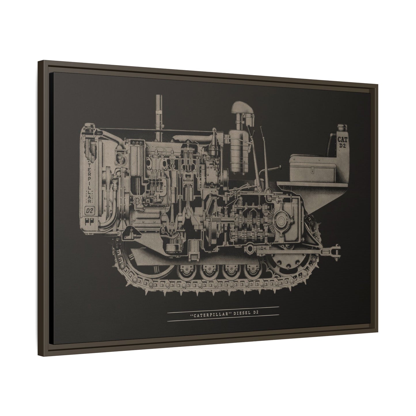 Vintage Caterpillar D2 Cutaway Drawing | Framed Wall Art on Stretched Canvas