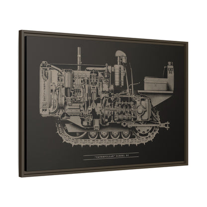 Vintage Caterpillar D2 Cutaway Drawing | Framed Wall Art on Stretched Canvas