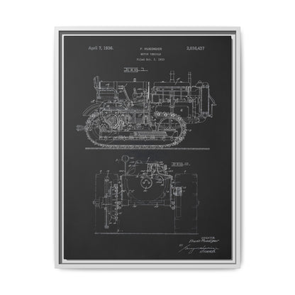 Vintage Dozer Rudiger Patent Drawing, Framed Wall Art on Canvas