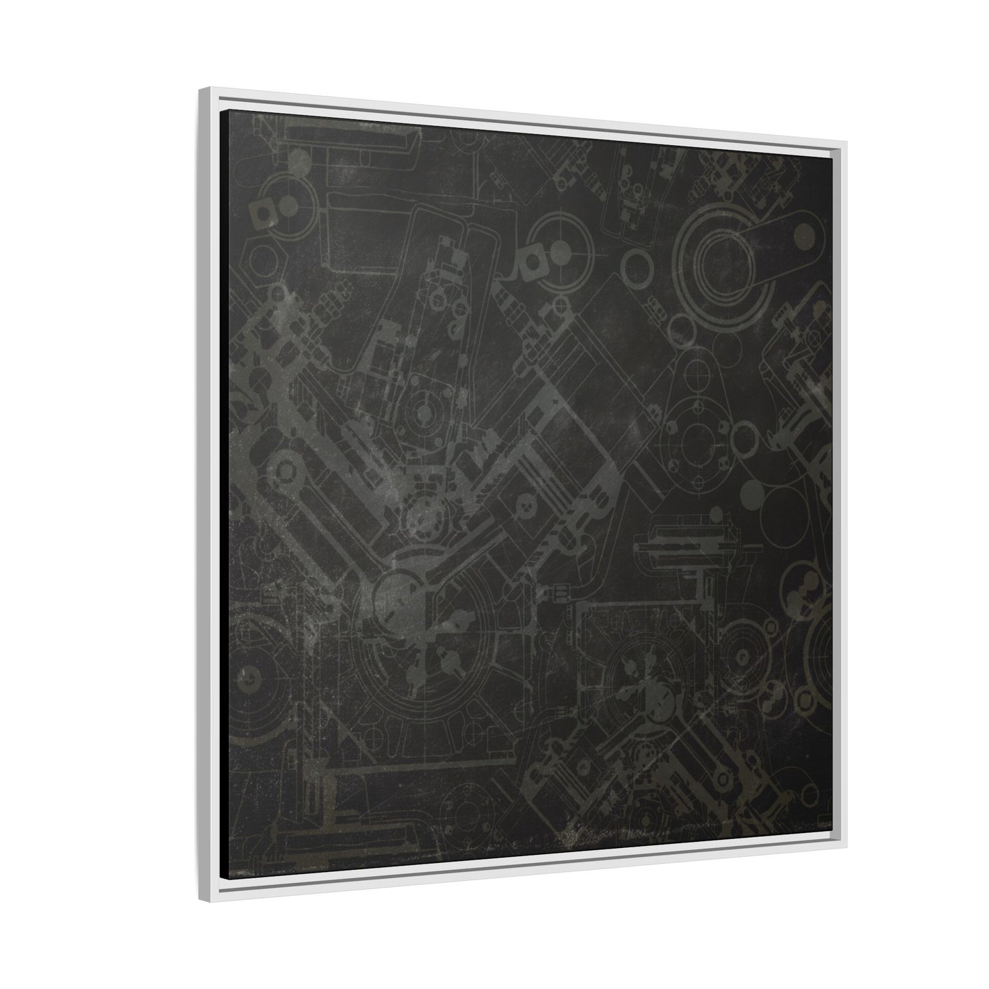 Engine Schematic Drawing Front View - Industrial Art - Framed on Canvas