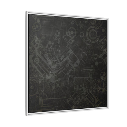 Engine Schematic Drawing Front View - Industrial Art - Framed on Canvas
