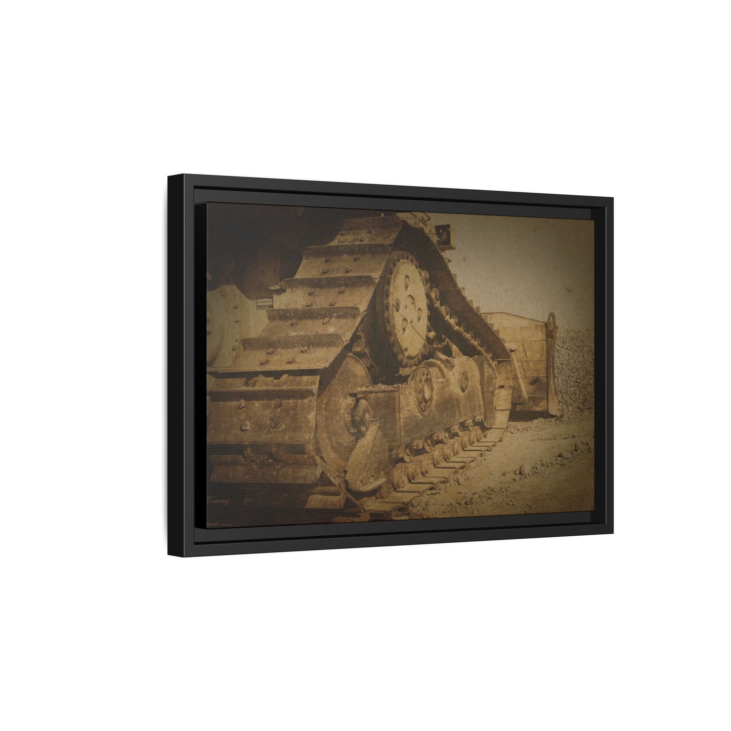 Dozer Tracks Pushing Stone | Framed Wall Art on Stretched Canvas