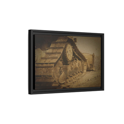 Dozer Tracks Pushing Stone | Framed Wall Art on Stretched Canvas