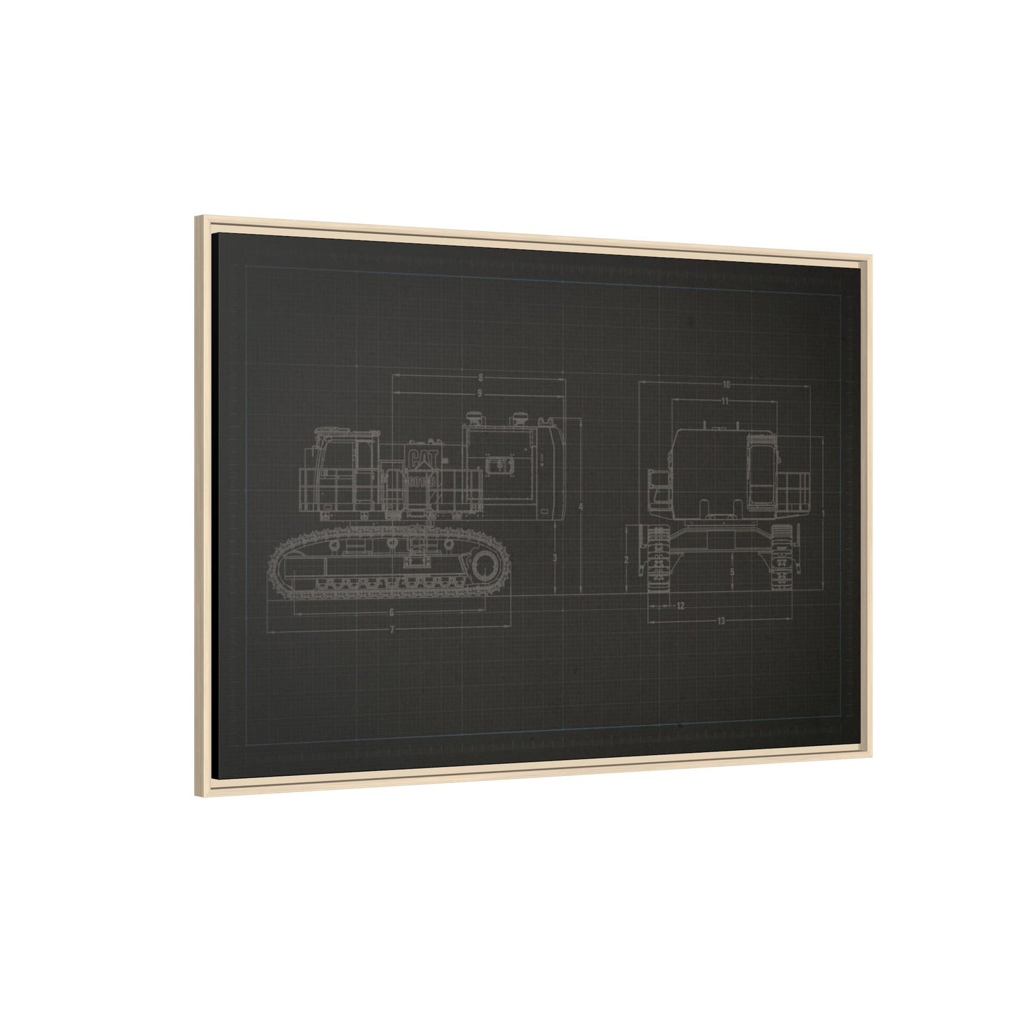 601 Excavator Drawing, Framed Wall Art on Canvas