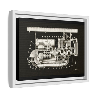 Vintage Engine Crawler Cutaway Engineering Drawing on Matte Canvas Framed | Industrial Wall Art