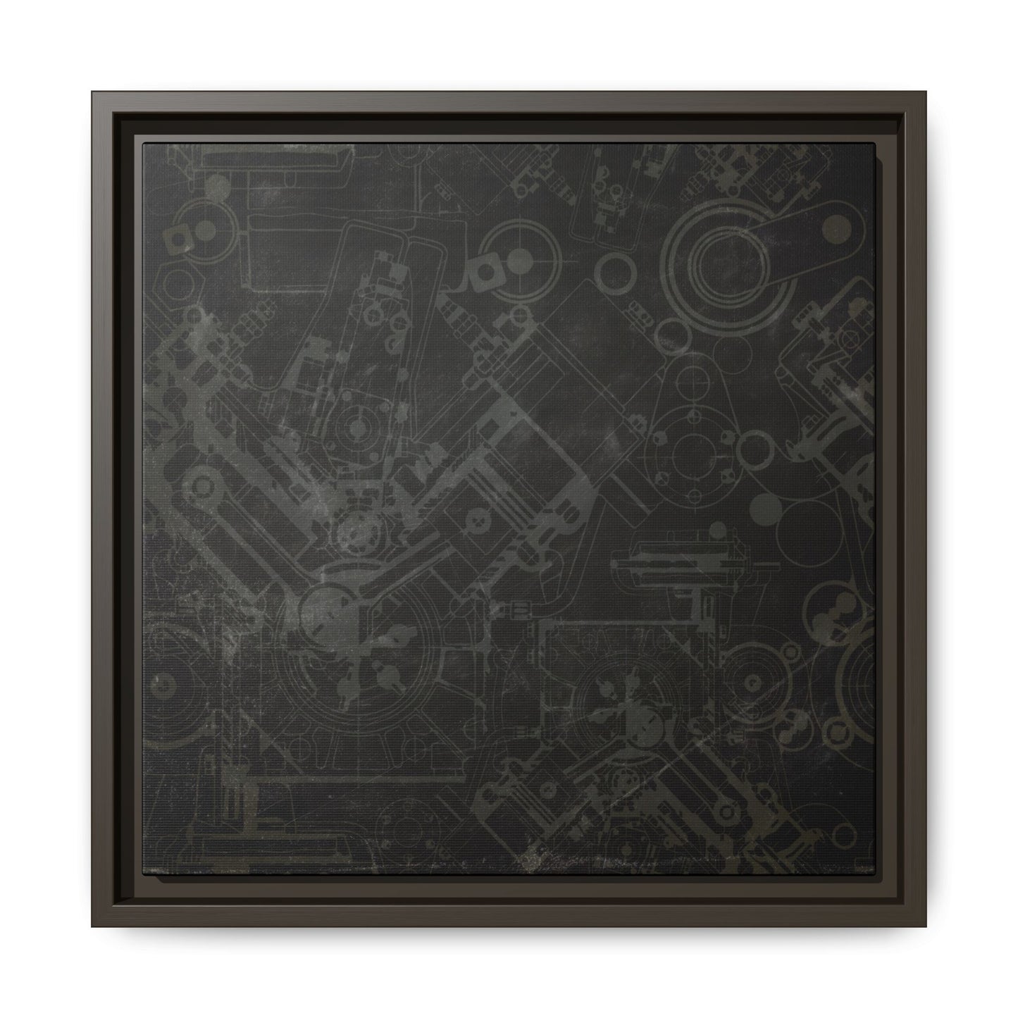 Engine Schematic Drawing Front View - Industrial Art - Framed on Canvas