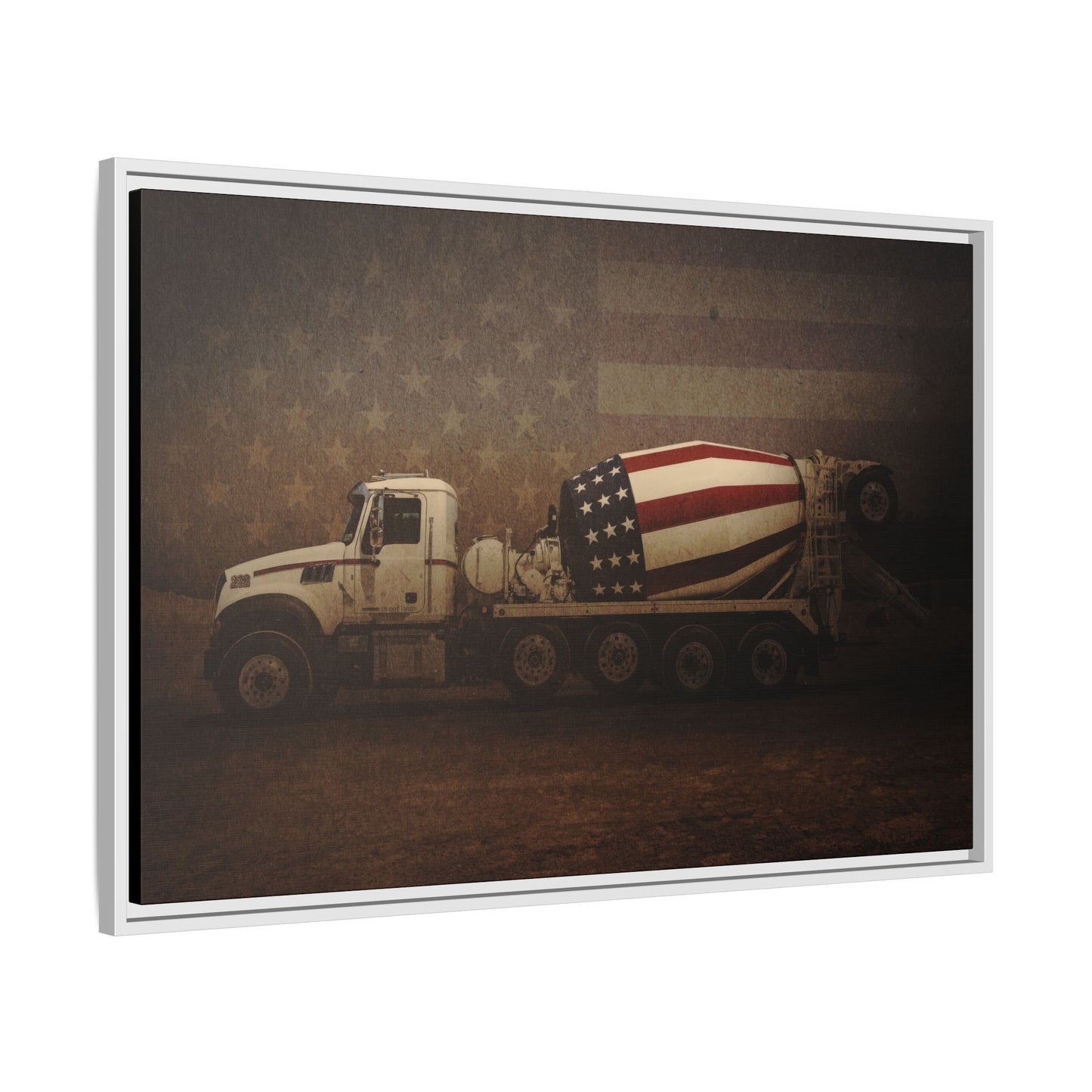 Patriotic Concrete Truck| Framed Wall Art on Stretched Canvas