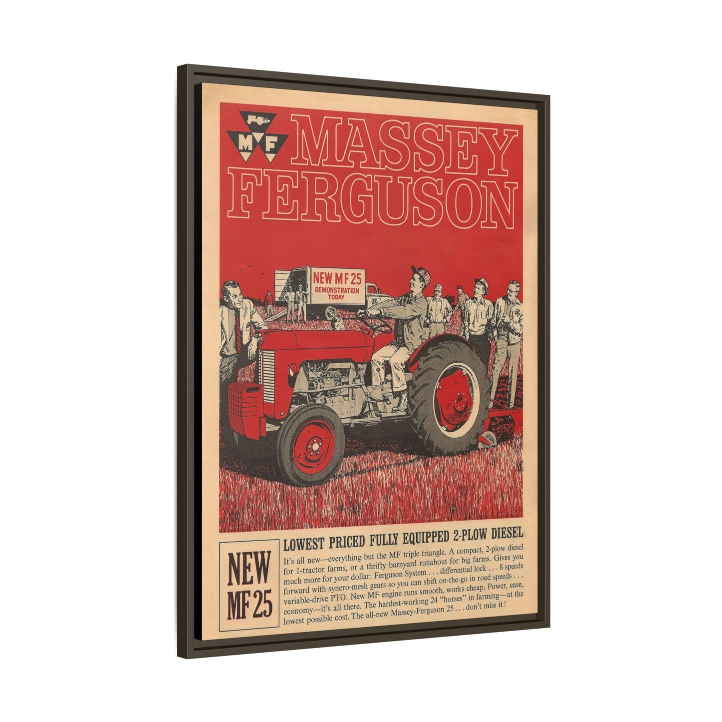 Massey 25 Demonstration Day Vintage Dealer Sign, Framed Wall Art on Canvas