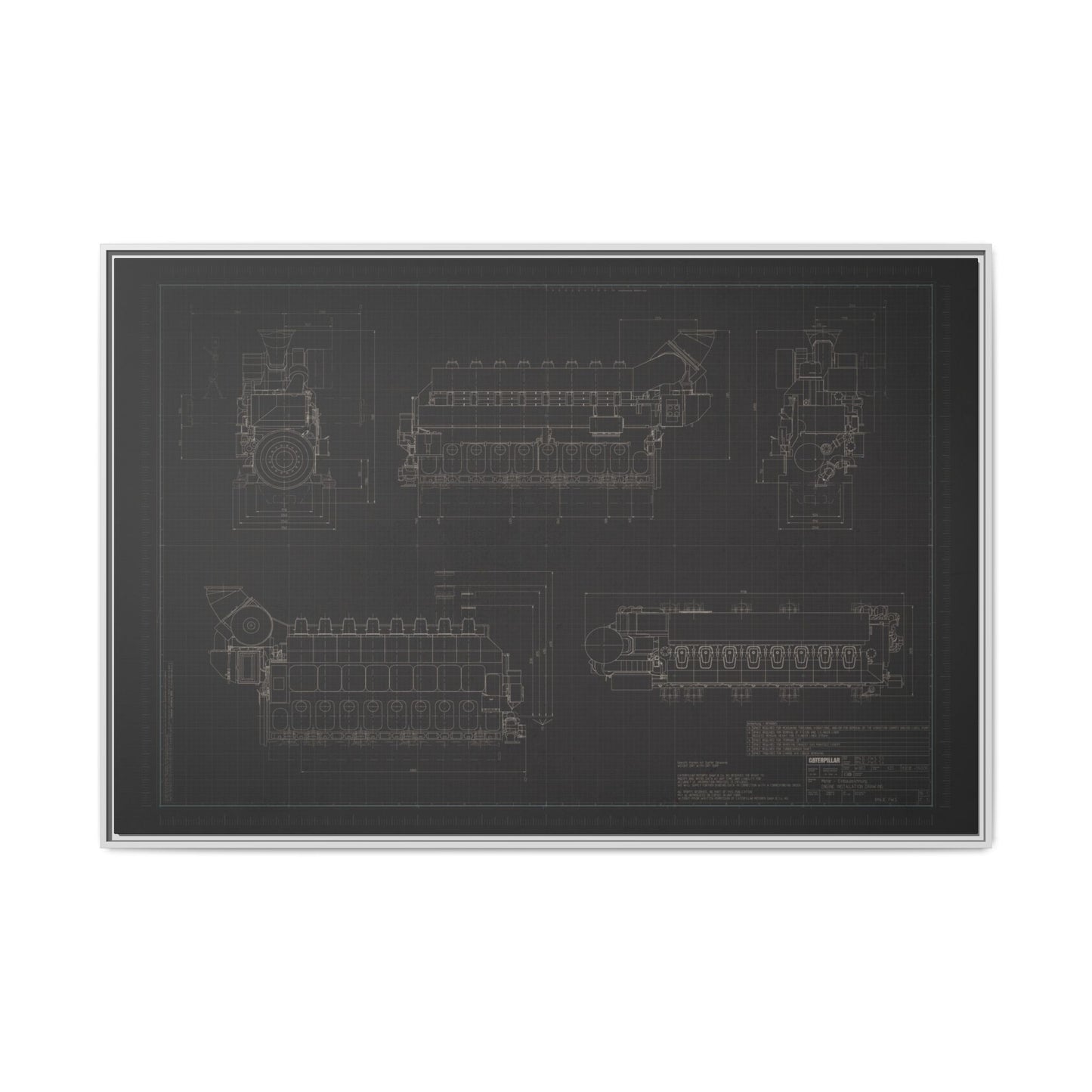 Inline 8 Engine Drawing, Framed Wall Art on Canvas