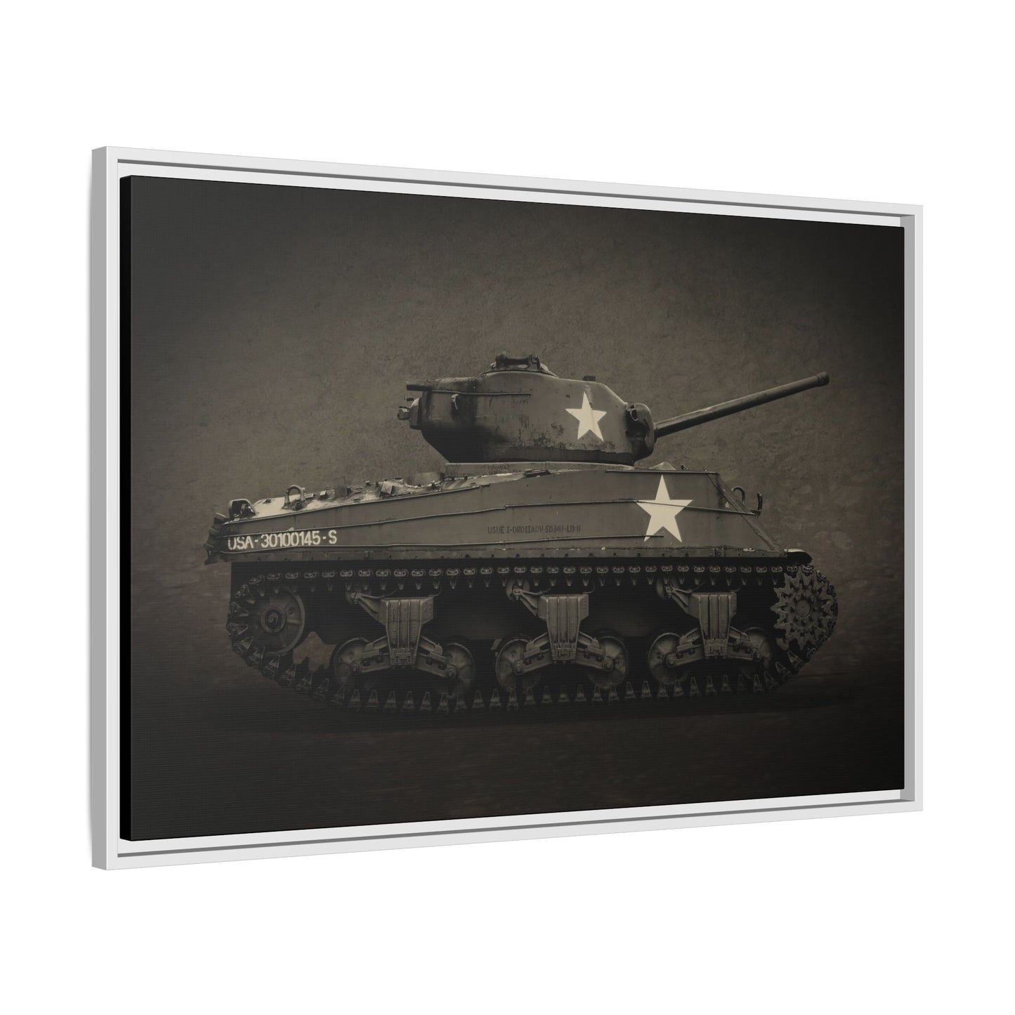 Vintage WWII  Sherman Tank, Double Star, Photo Wall Art on Framed Canvas