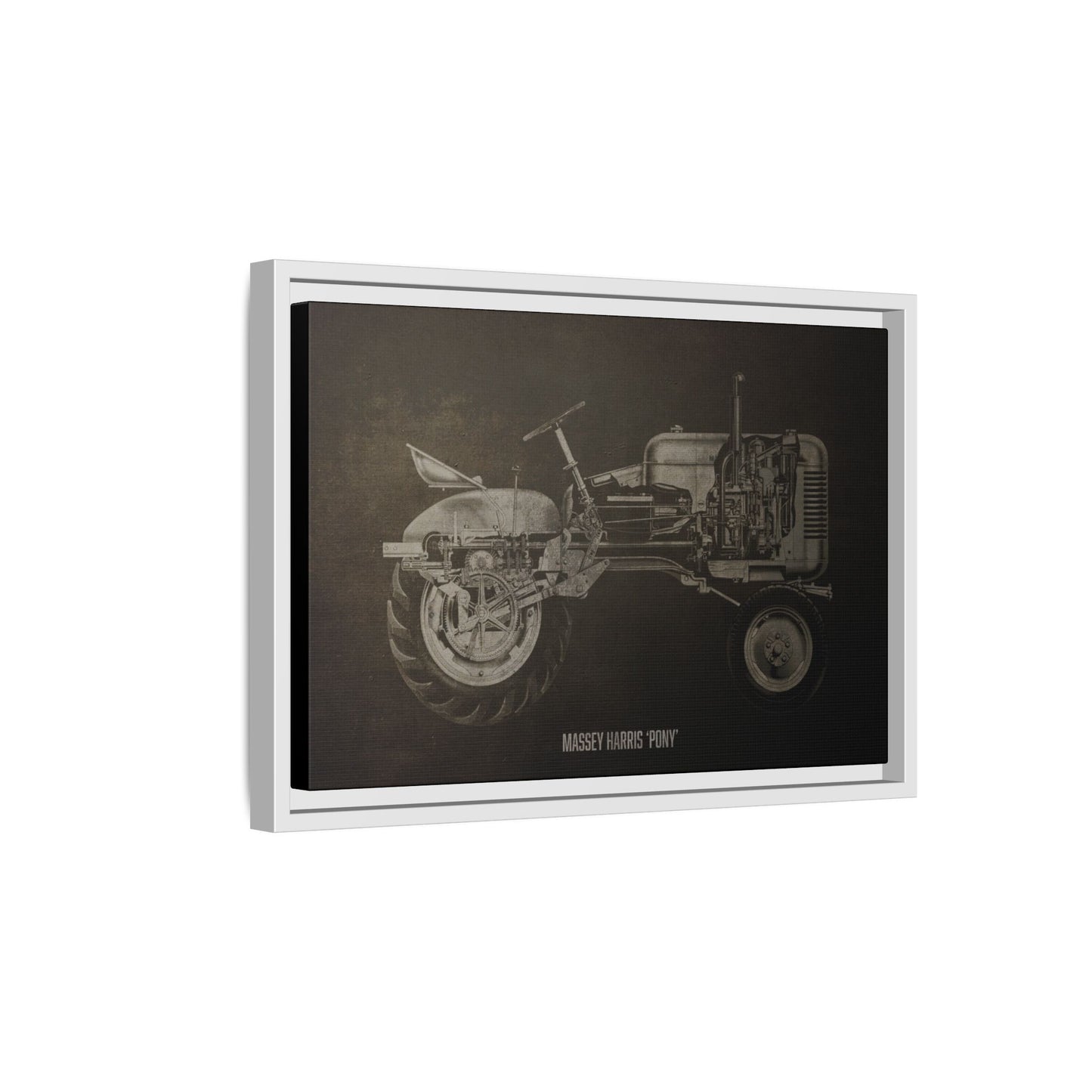 Vintage Massey Harris Pony Cutaway Drawing | Framed Wall Art on Stretched Canvas | Industrial Artwork