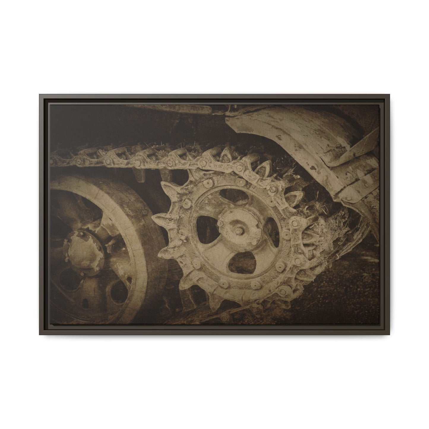 Treaded Tracks Close Up | Framed Wall Art on Stretched Canvas
