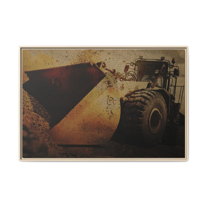 Front Loader Bucket Action | Gold |  Framed Wall art on Stretched Canvas