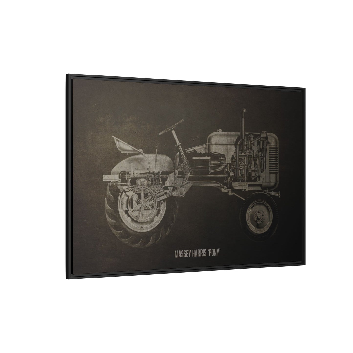 Vintage Massey Harris Pony Cutaway Drawing | Framed Wall Art on Stretched Canvas | Industrial Artwork