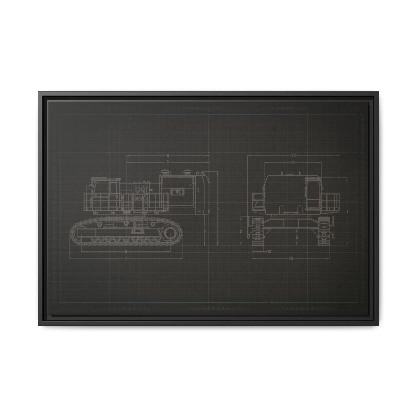 601 Excavator Drawing, Framed Wall Art on Canvas